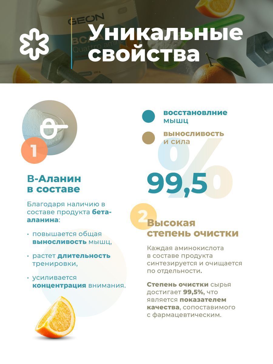 Аминокислотный комплекс GEON™ BCAA QUATTRO AMINO + β-аланин Апельсин 350 грамм