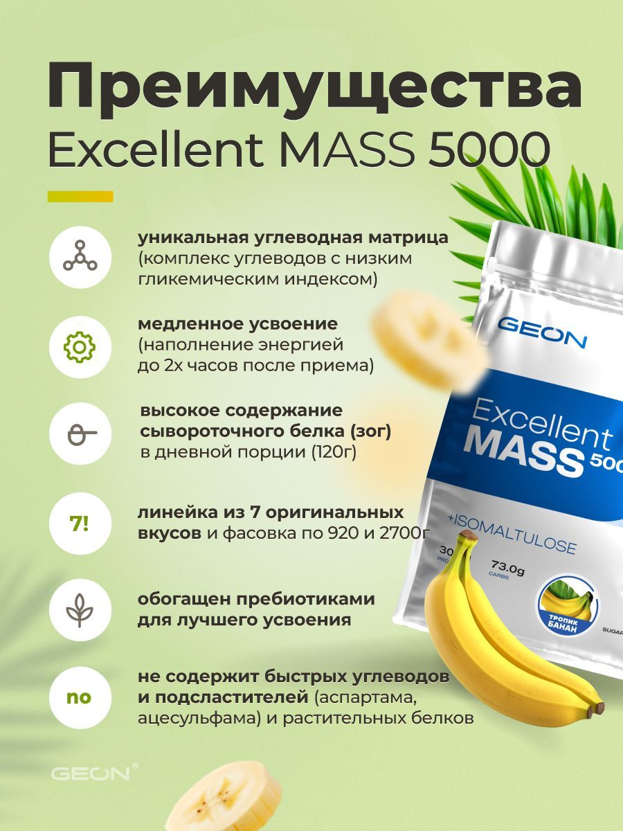 Гейнер GEON EXCELLENT MASS 5000 Тропик Банан, 25% белка 2720 грамм