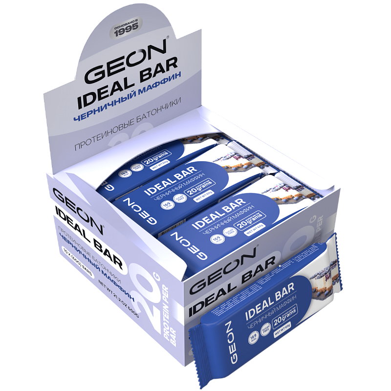 Протеиновые батончики GEON IDEALBAR  Черничный маффин, 33% белка (60г х 10шт.)