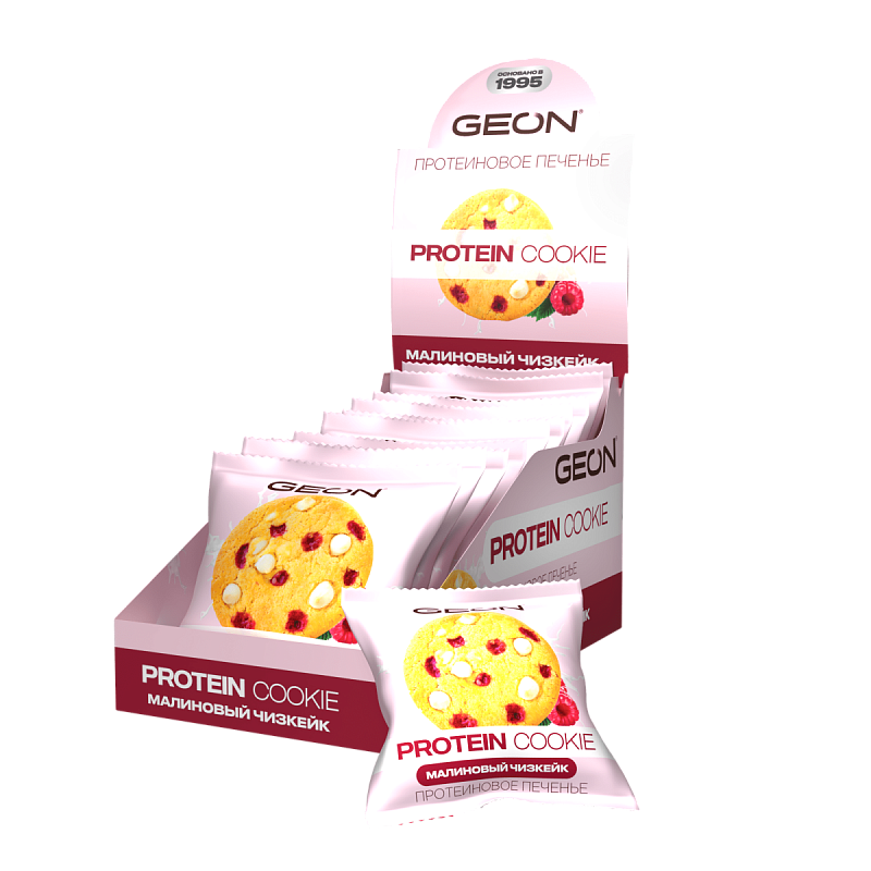 Протеиновое печенье GEON™ PROTEIN COOKIE Малиновый чизкейк, 25% белка (40 г х 10 шт.)
