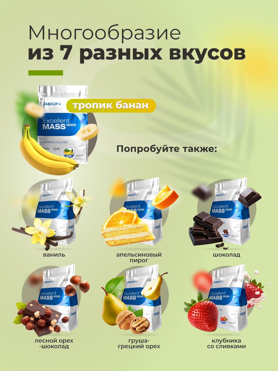 Гейнер GEON EXCELLENT MASS 5000 Тропик Банан, 25% белка 2720 грамм