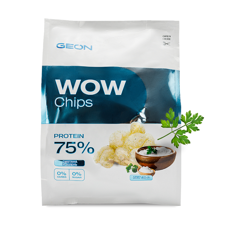 Протеиновые чипсы GEON™ WOW CHIPS  Сметана с зеленью, 75% белка (30г)