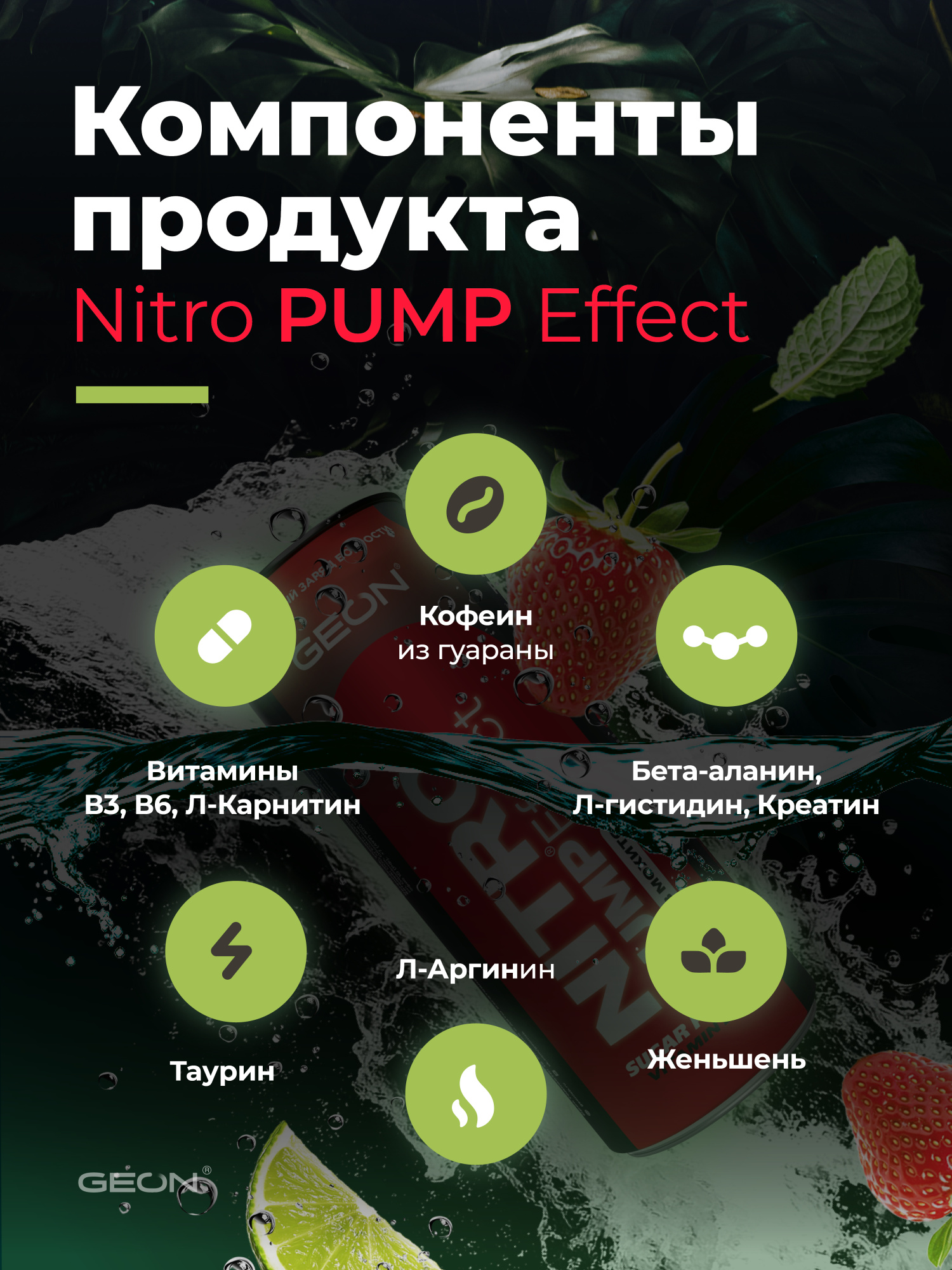 Энергетический напиток GEON™ NITRO PUMP Effect, Взрыв мохито, 450 мл