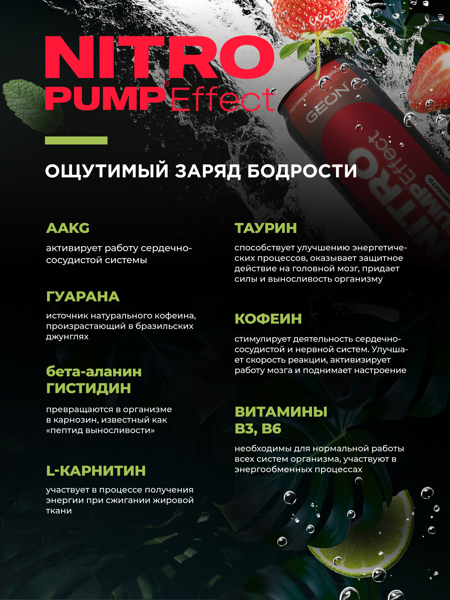 Энергетический напиток GEON™ NITRO PUMP Effect, Взрыв мохито, 450 мл