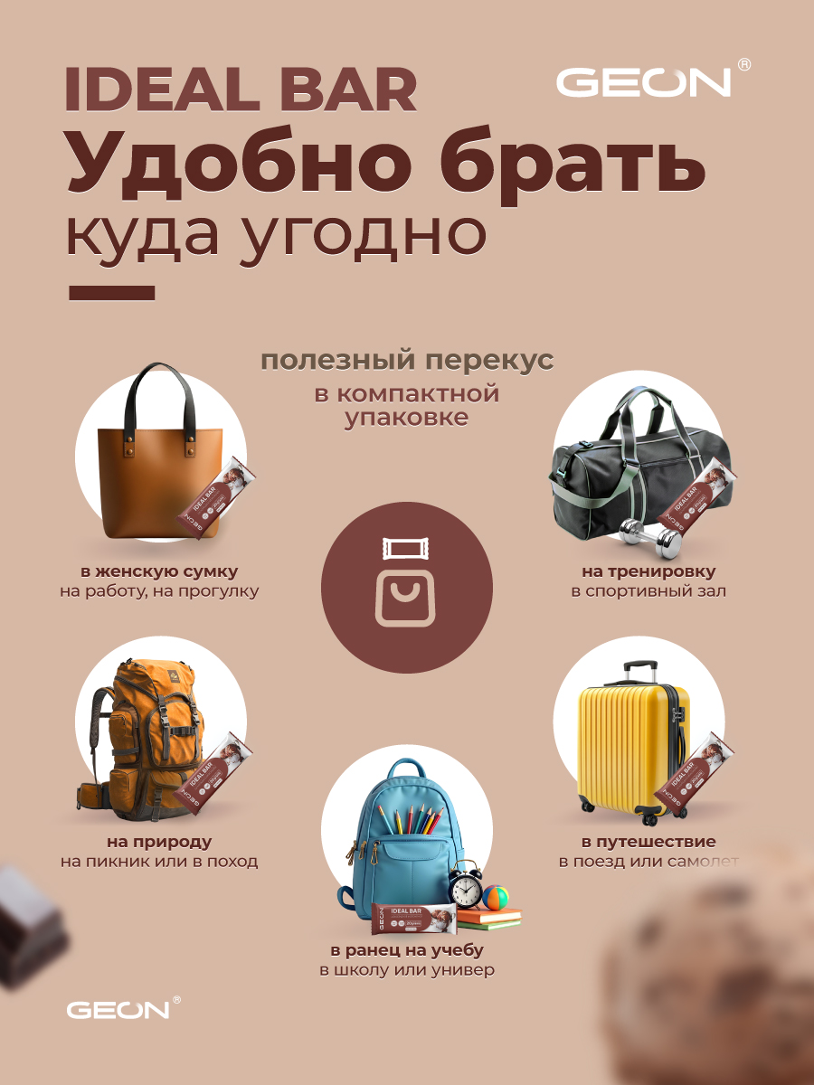 Протеиновые батончики GEON IDEALBAR  Шоколадное мороженое, 33% белка (60г х 10шт.)