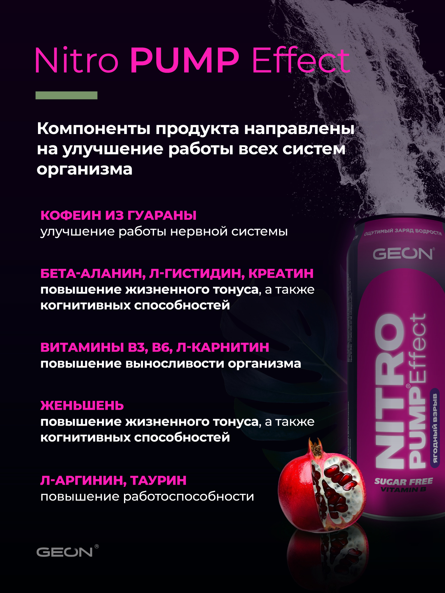 Энергетический напиток GEON™ NITRO PUMP Effect, Ягодный взрыв, 450 мл