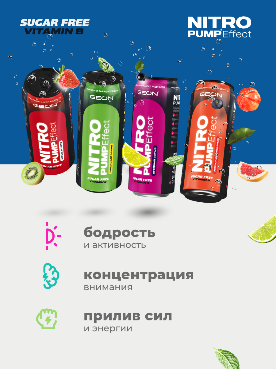 Энергетический напиток GEON™ NITRO PUMP Effect, Тропический шторм, 450 мл