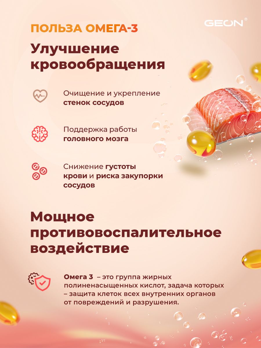Омега жирные кислоты GEON™ OMEGA 3 + D3 120 капсул х 850 мг
