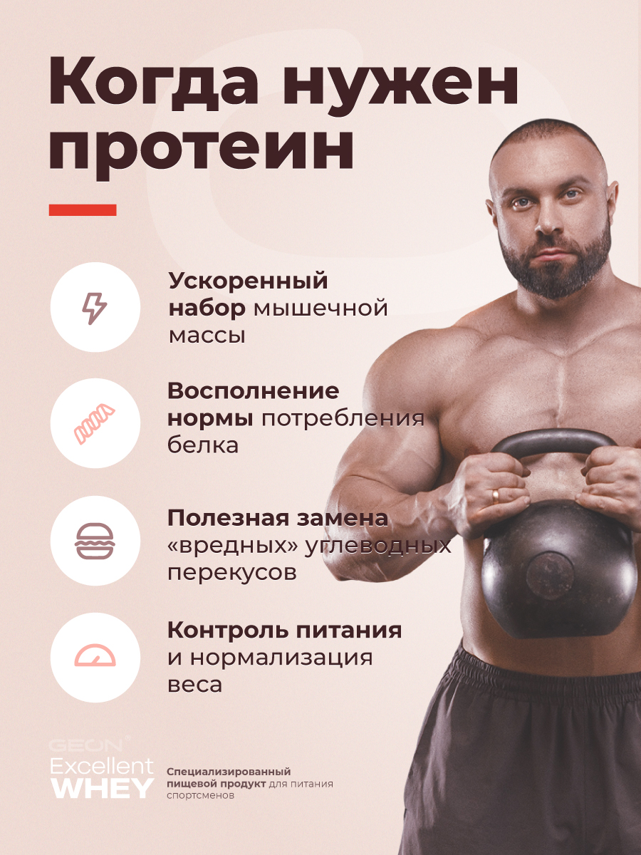 Протеин GEON EXCELLENT WHEY Клубника со сливками, 77% белка (920г)