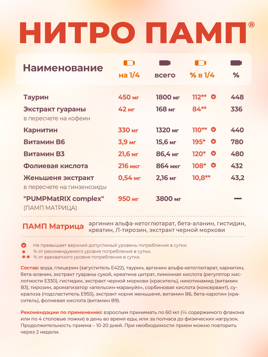 Предтренировочный комплекс GEON™ NITROPUMP™ Апельсин и Маракуйя 240 мл