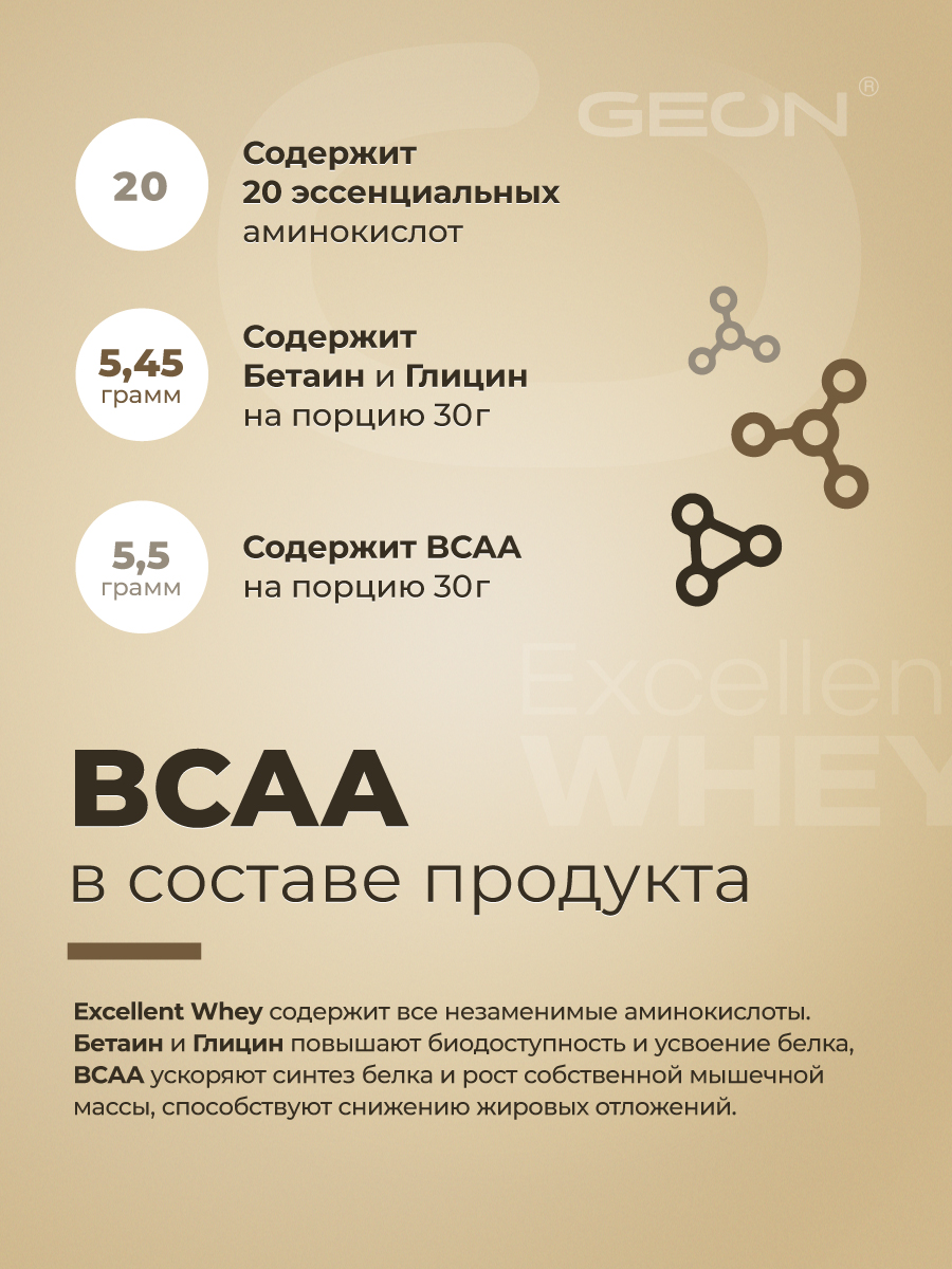 Протеин GEON EXCELLENT WHEY Двойной моккачино, 77% белка (920г)