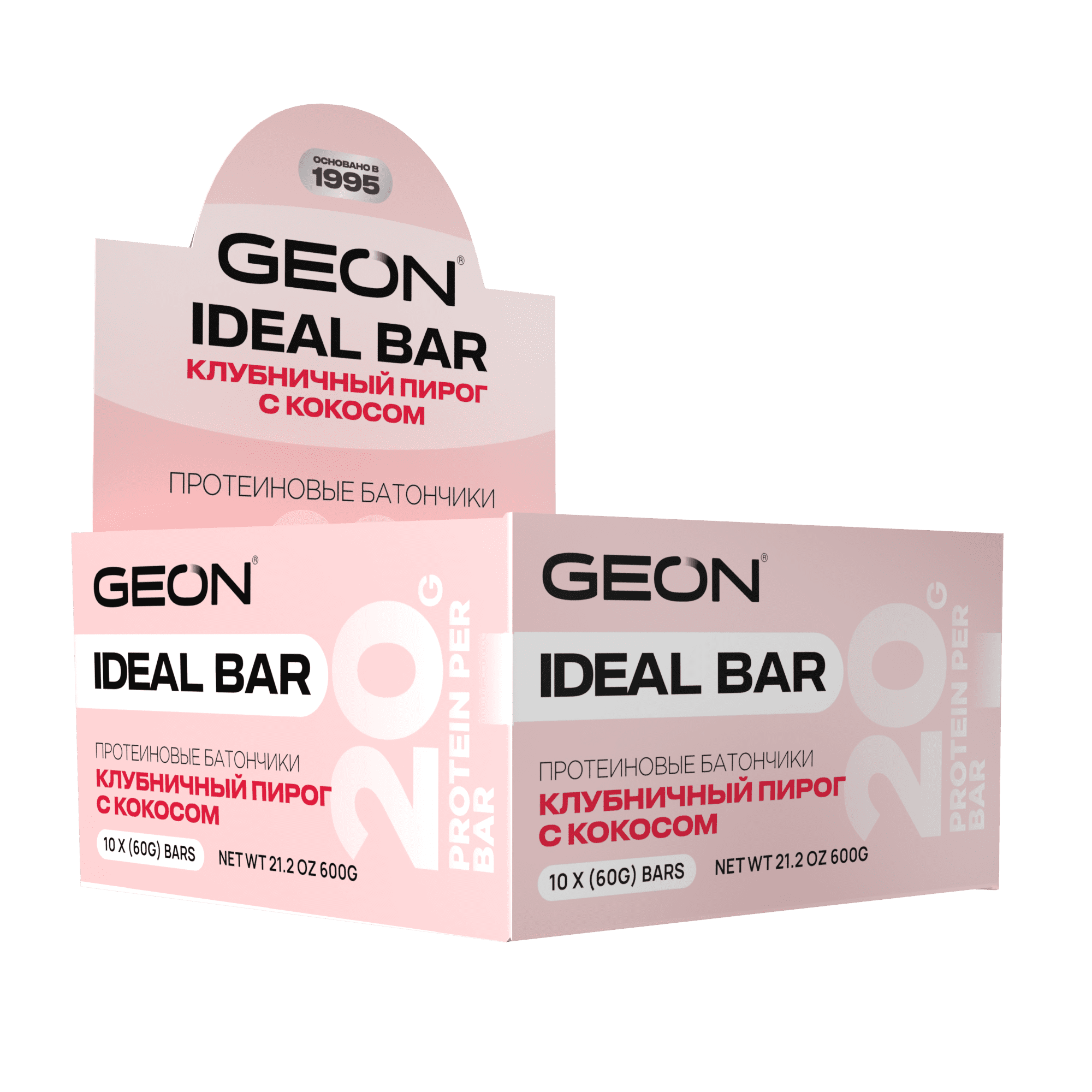 Протеиновые батончики GEON IDEALBAR  Клубничный пирог с кокосом, 33% белка (60г х 10шт.)