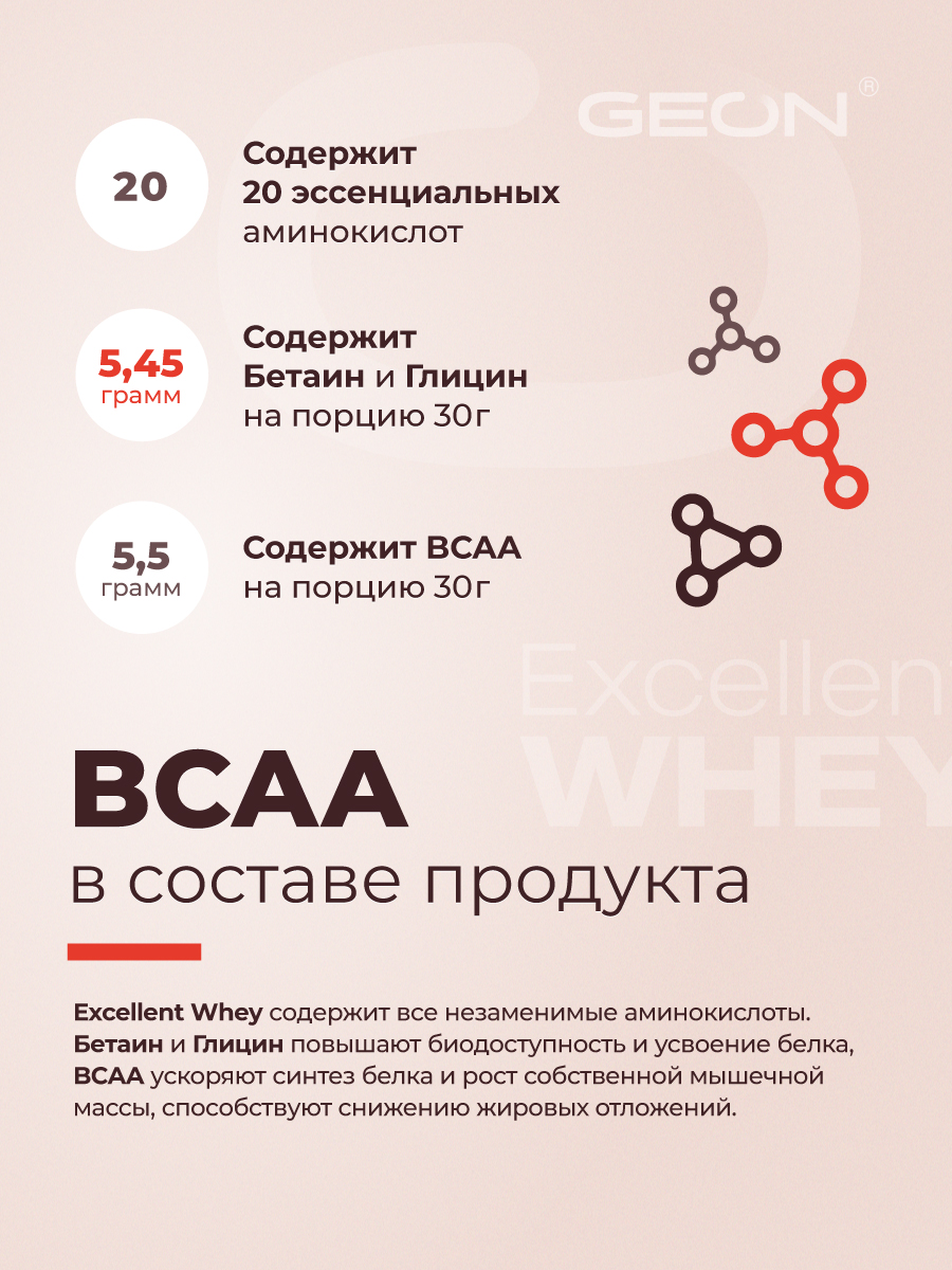 Протеин GEON EXCELLENT WHEY Клубника со сливками, 77% белка (920г)