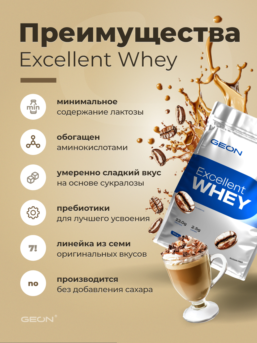 Протеин GEON EXCELLENT WHEY Двойной моккачино, 77% белка (920г)