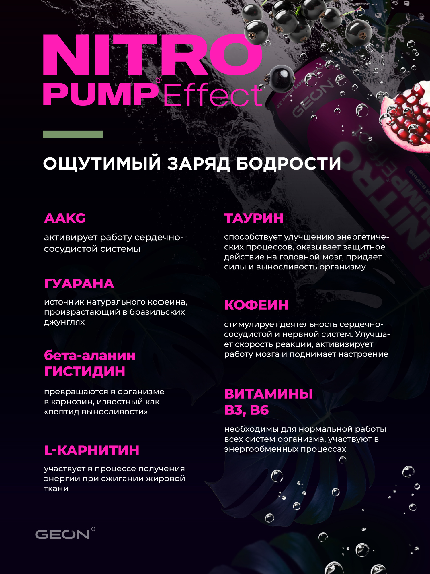 Энергетический напиток GEON™ NITRO PUMP Effect, Ягодный взрыв, 450 мл