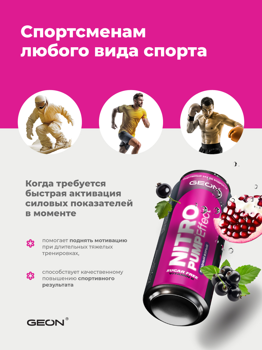 Энергетический напиток GEON™ NITRO PUMP Effect, Ягодный взрыв, 450 мл