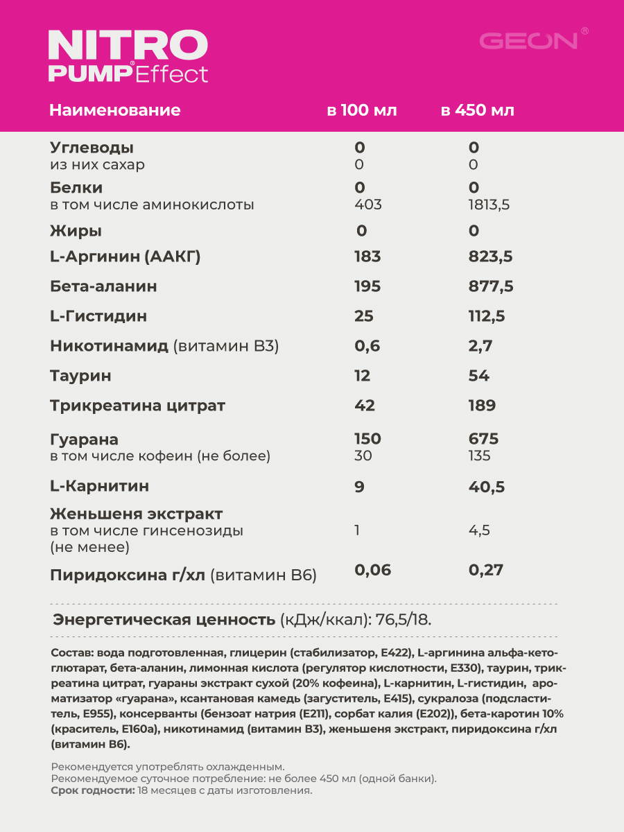 Энергетический напиток GEON™ NITRO PUMP Effect, Ягодный взрыв, 450 мл