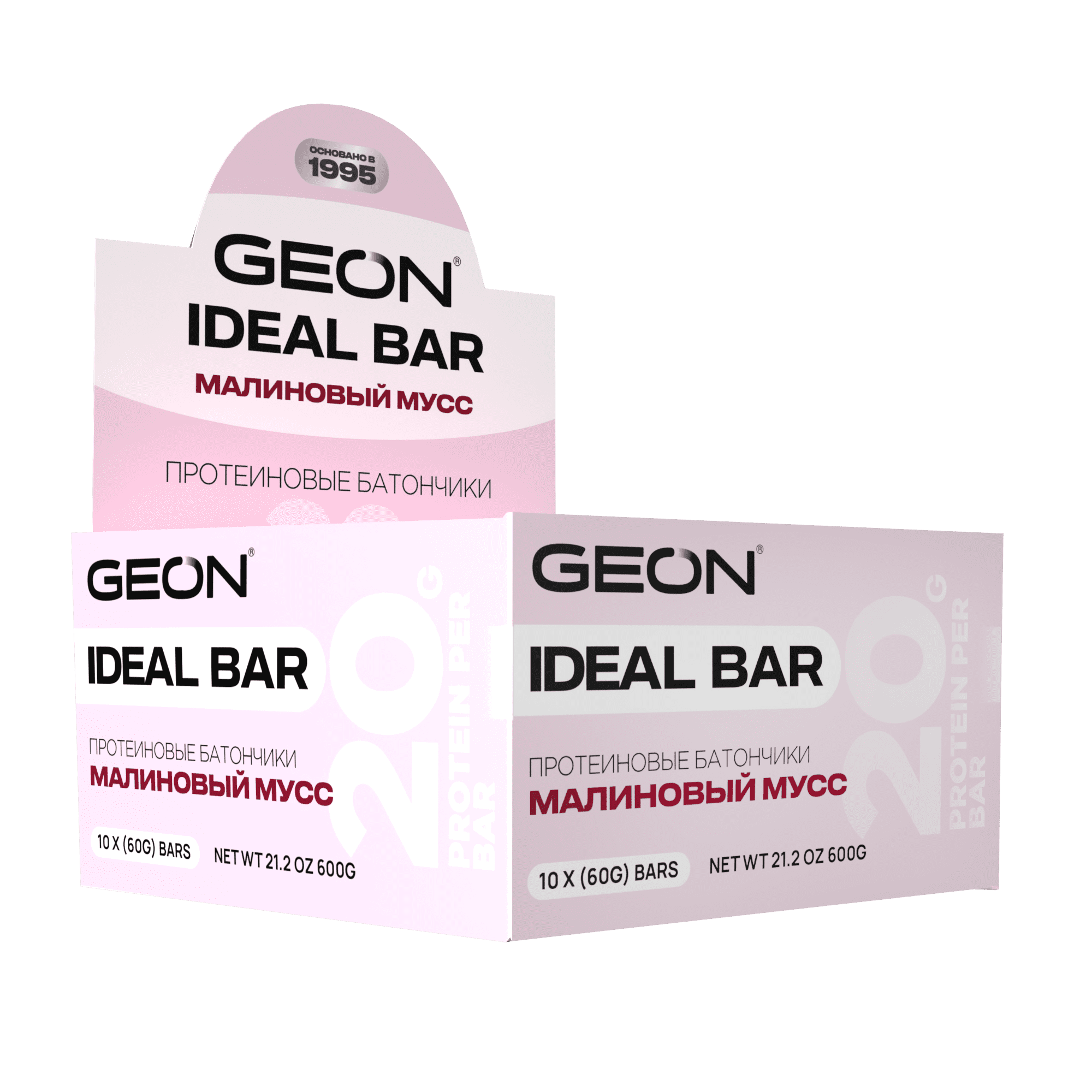 Протеиновые батончики GEON IDEALBAR Малиновый мусс, 33% белка (60г х 10шт.)