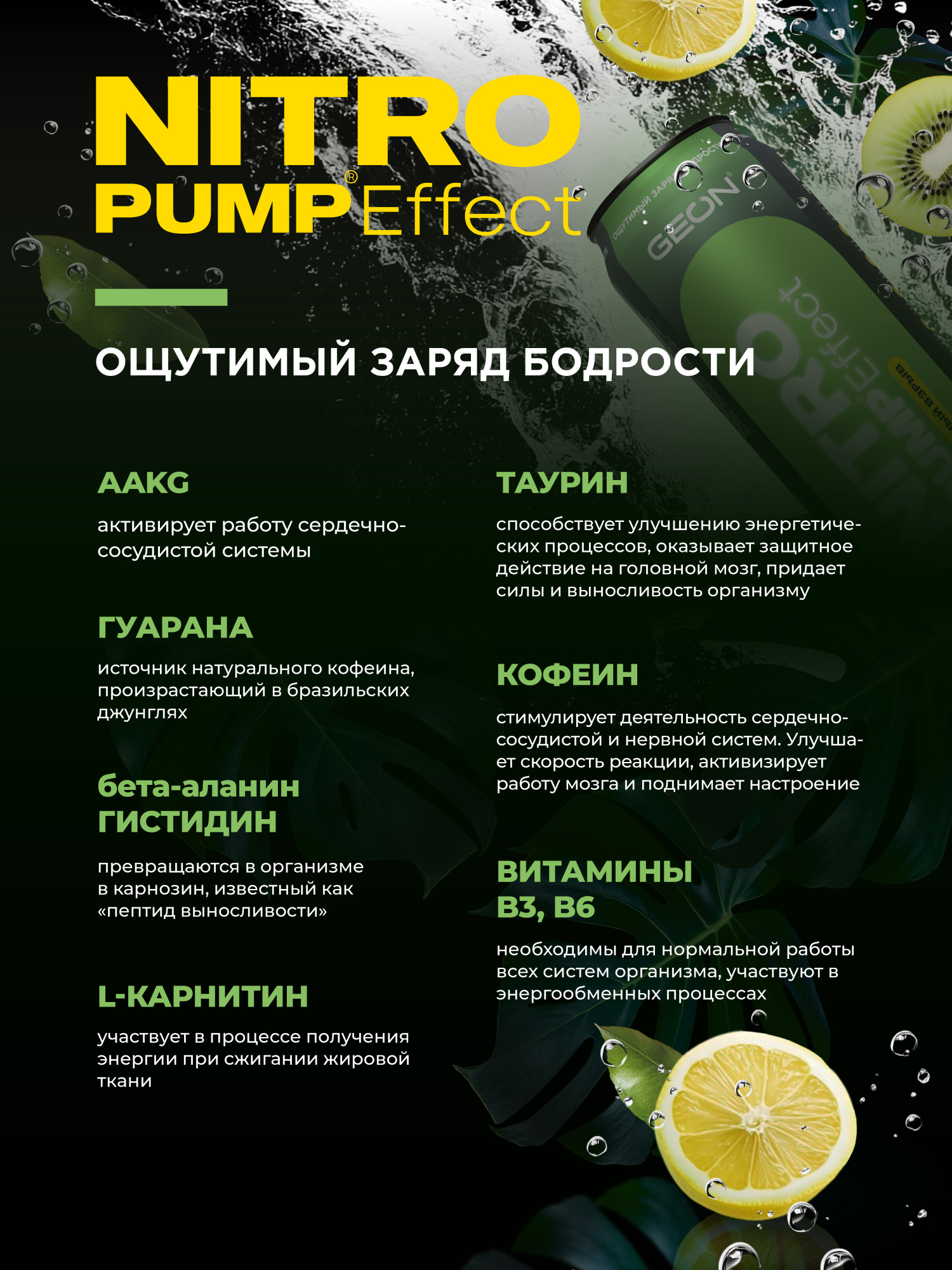 Энергетический напиток GEON™ NITRO PUMP Effect, Лимонный взрыв, 450 мл