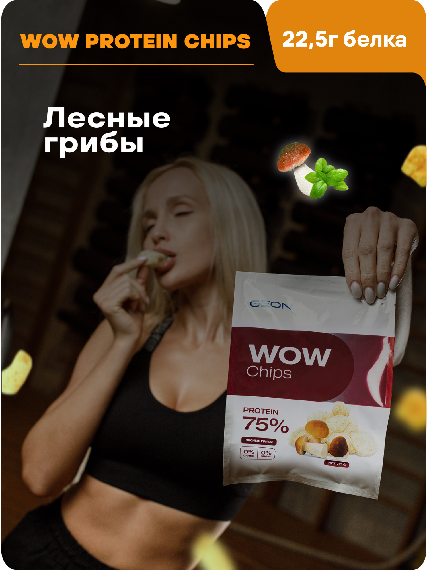 Протеиновые чипсы GEON™ WOW CHIPS Лесные грибы, 75% белка (30г)