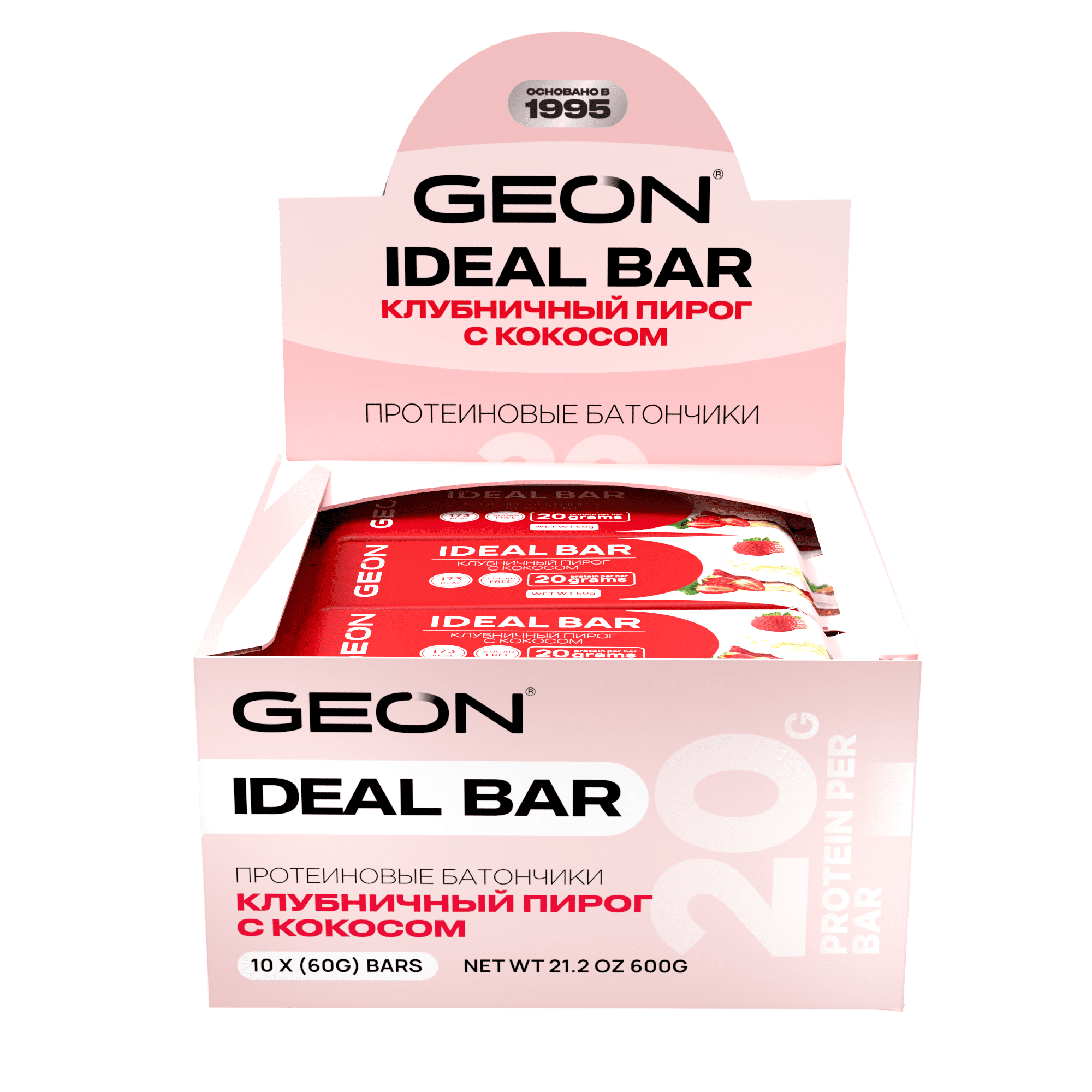 Протеиновые батончики GEON IDEALBAR  Клубничный пирог с кокосом, 33% белка (60г х 10шт.)