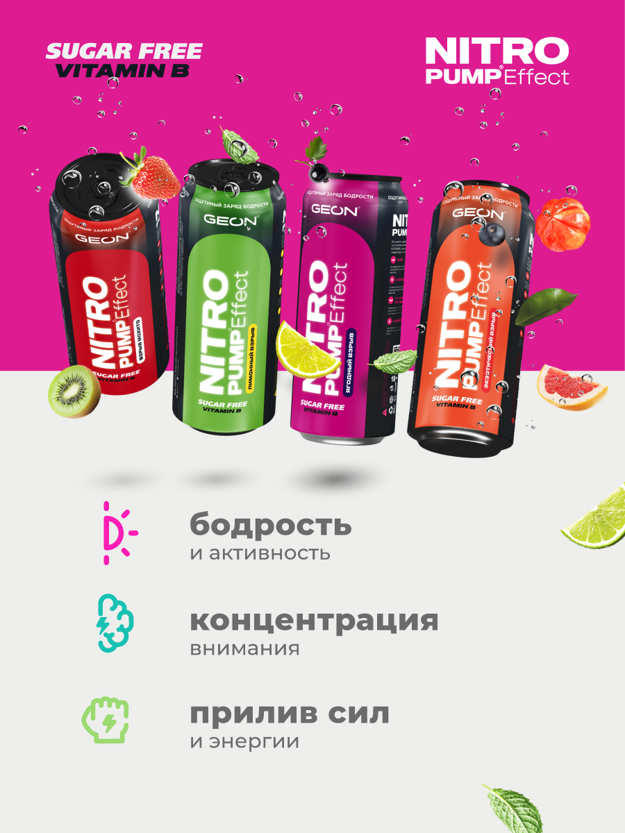 Энергетический напиток GEON™ NITRO PUMP Effect, Ягодный взрыв, 450 мл