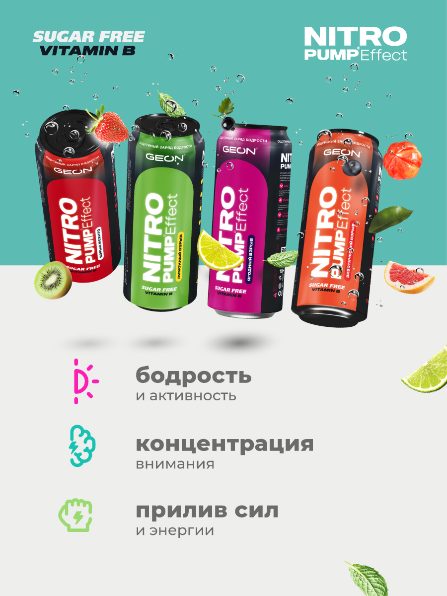Энергетический напиток GEON™ NITRO PUMP Effect, Взрыв свежести, 450 мл
