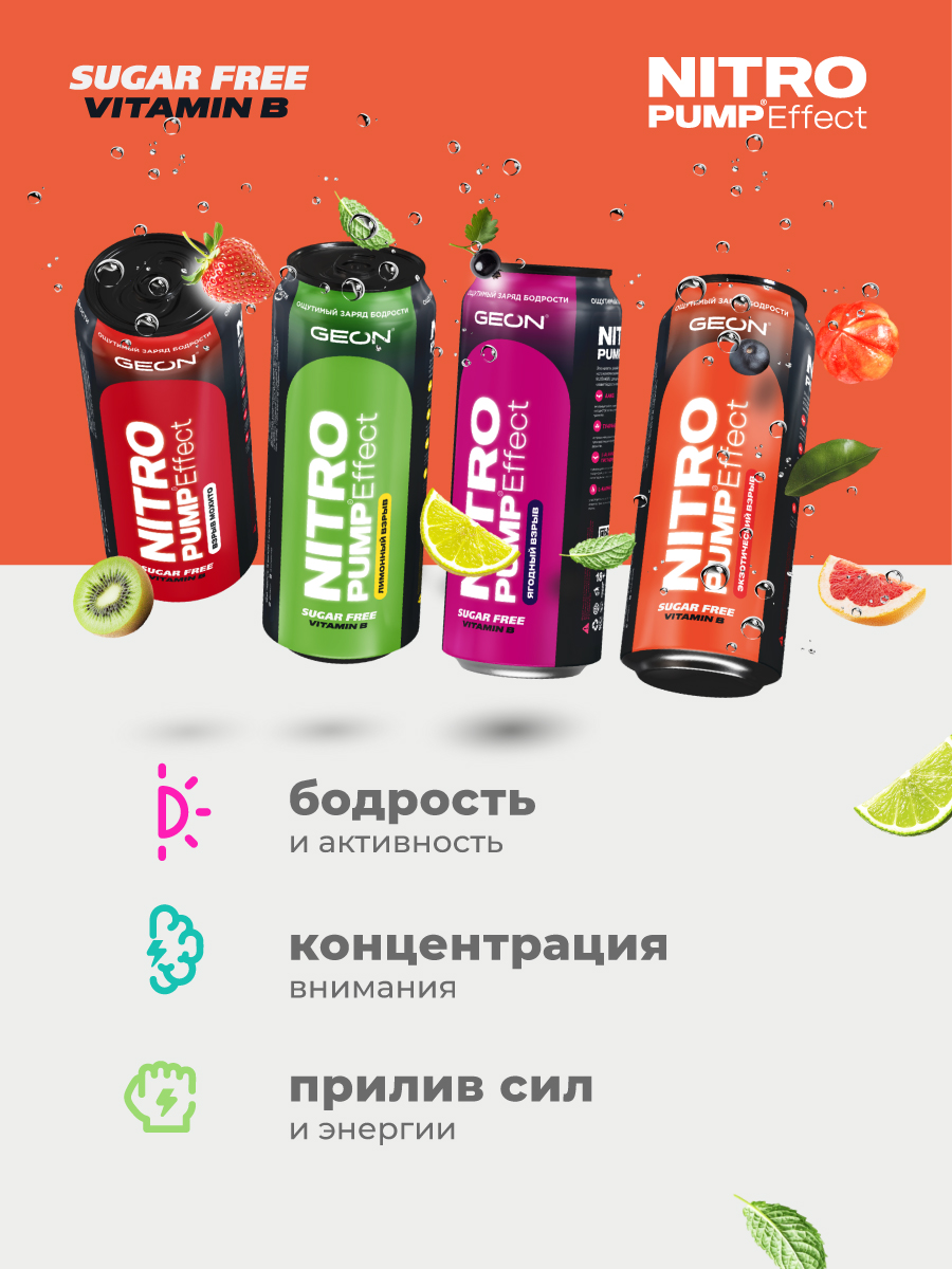 Энергетический напиток GEON™ NITRO PUMP Effect, Экзотический взрыв, 450 мл