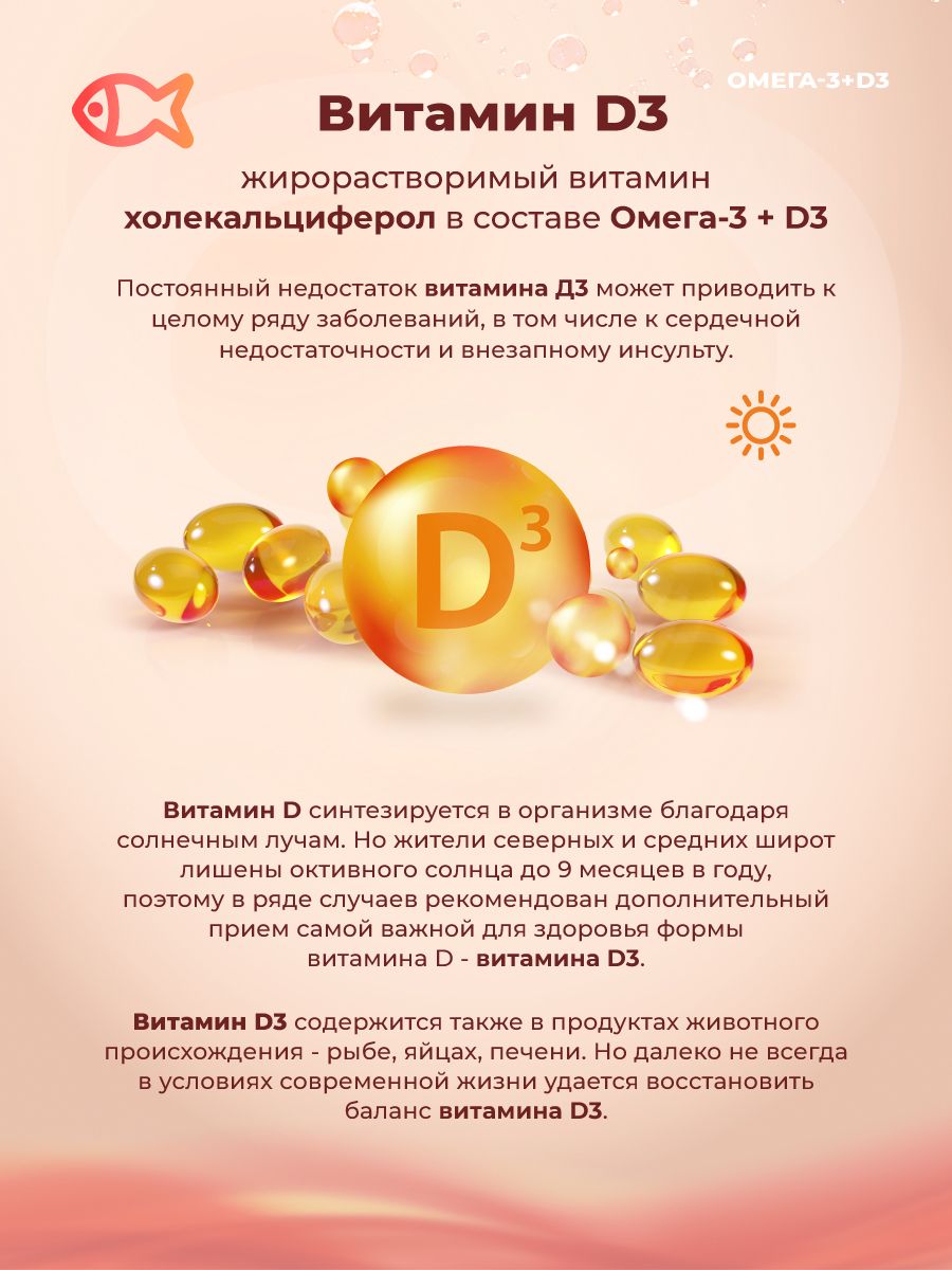 Омега жирные кислоты GEON™ OMEGA 3 + D3 120 капсул х 850 мг