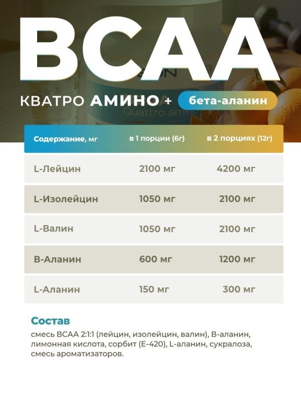 Аминокислотный комплекс GEON™ BCAA QUATTRO AMINO + β-аланин Апельсин 350 грамм