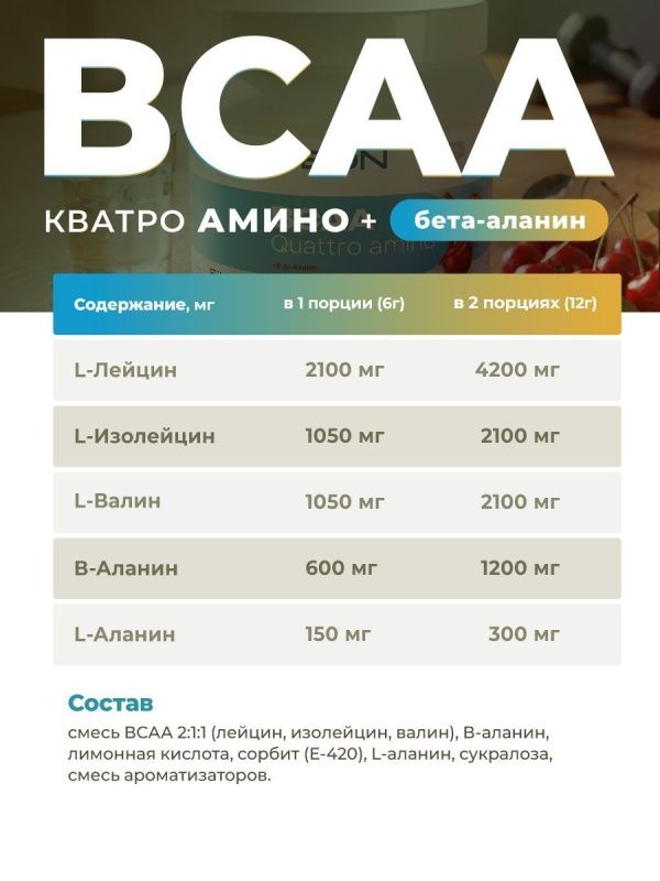 Аминокислотный комплекс GEON™ BCAA QUATTRO AMINO + β-аланин Вишня 350г