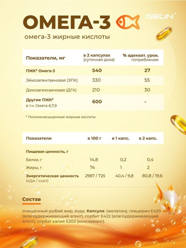 Омега 3 жирные кислоты GEON™ OMEGA 3 120 капсул х 1350 мг