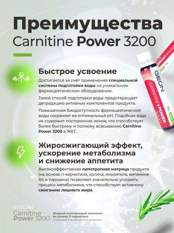Жиросжигательный комплекс GEON™ CARNITINE POWER 3200 Тархун (25мл х 20шт.)