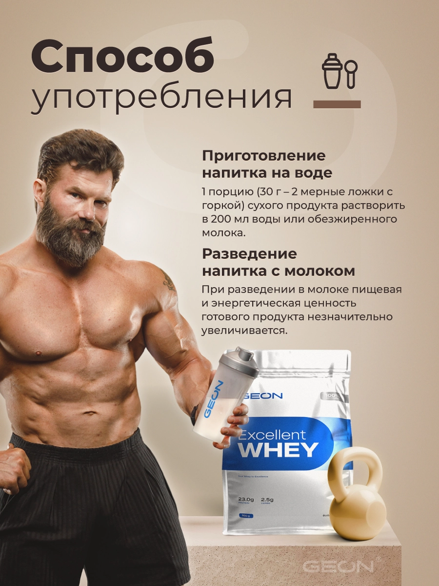 Протеин GEON EXCELLENT WHEY Шоколад, 77% белка (920г)