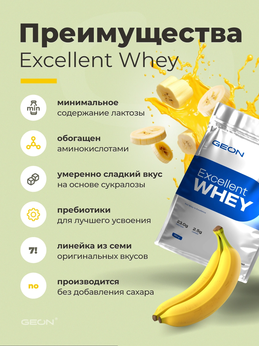 Протеин GEON EXCELLENT WHEY Банан, 77% белка (920г)