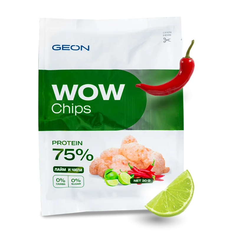 Протеиновые чипсы GEON™ WOW CHIPS Лайм и чили, 75% белка (30г)