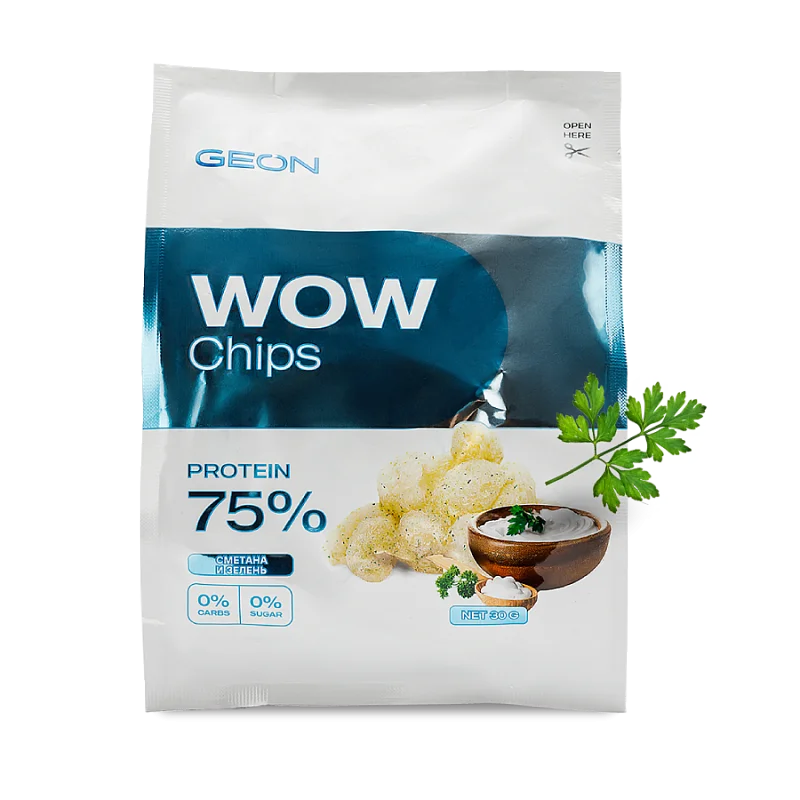 Протеиновые чипсы GEON™ WOW CHIPS  Сметана с зеленью, 75% белка (30г)