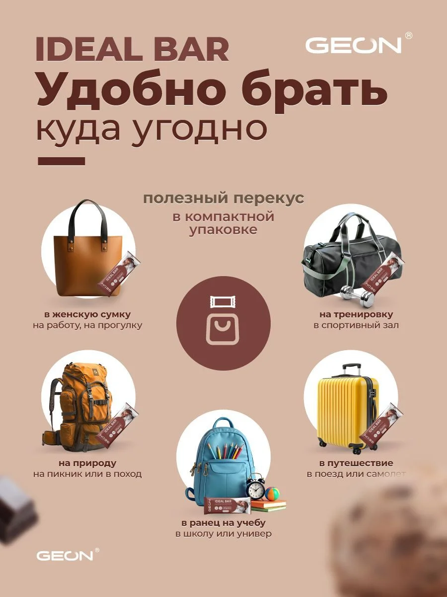Протеиновые батончики GEON IDEALBAR  Шоколадное мороженое, 33% белка (60г х 10шт.)