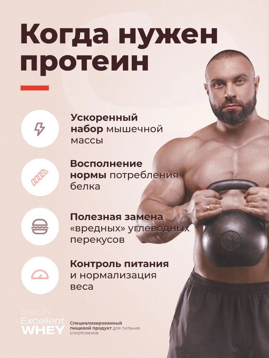 Протеин GEON EXCELLENT WHEY Клубника со сливками, 77% белка (920г)