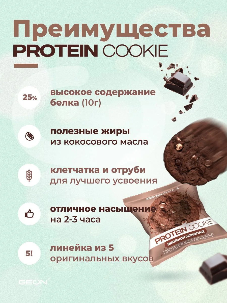 Протеиновое печенье GEON™ PROTEIN COOKIE Двойной шоколад, 25% белка (40 г х 10 шт.)