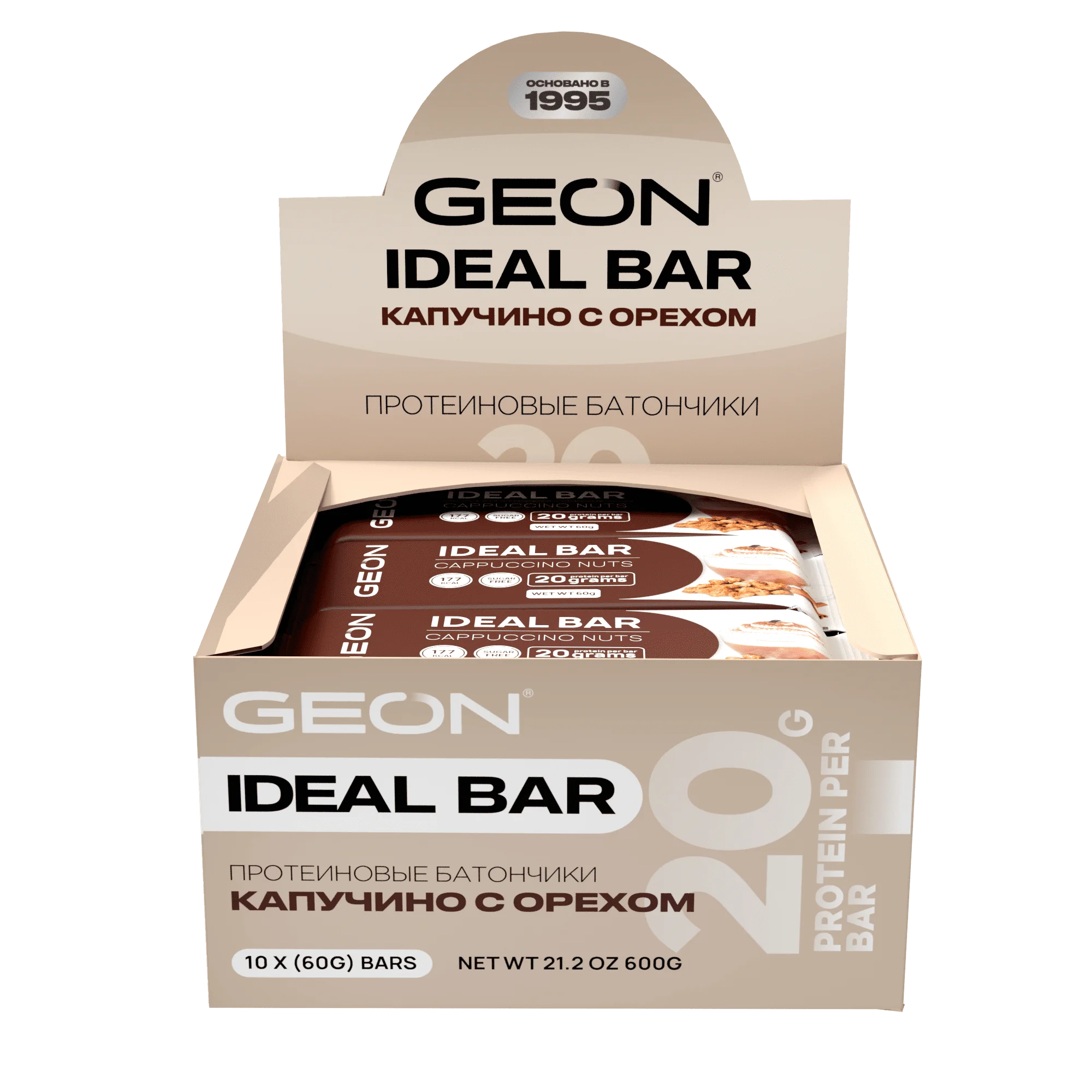 Протеиновые батончики GEON IDEALBAR  Капучино с орехом, 33% белка (60г х 10шт.)