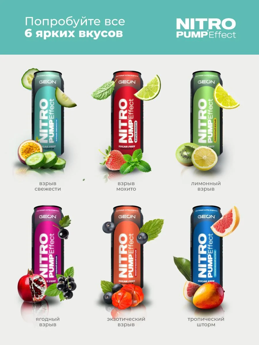Энергетический напиток GEON™ NITRO PUMP Effect, Взрыв свежести, 450 мл