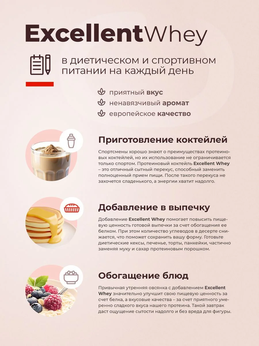 Протеин GEON EXCELLENT WHEY Клубника со сливками, 77% белка (920г)