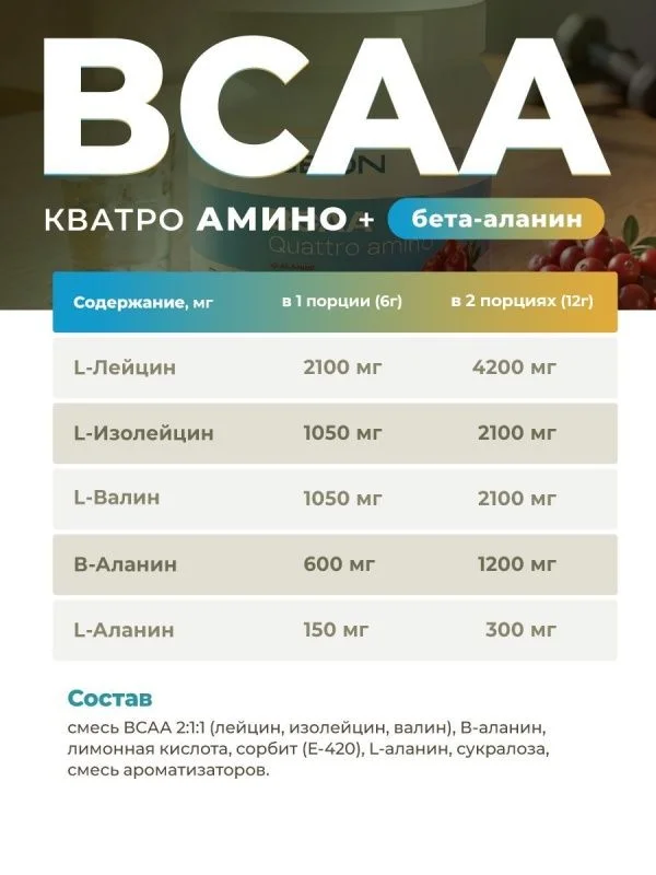 Аминокислотный комплекс GEON™ BCAA QUATTRO AMINO + β-аланин Клюква 350 грамм