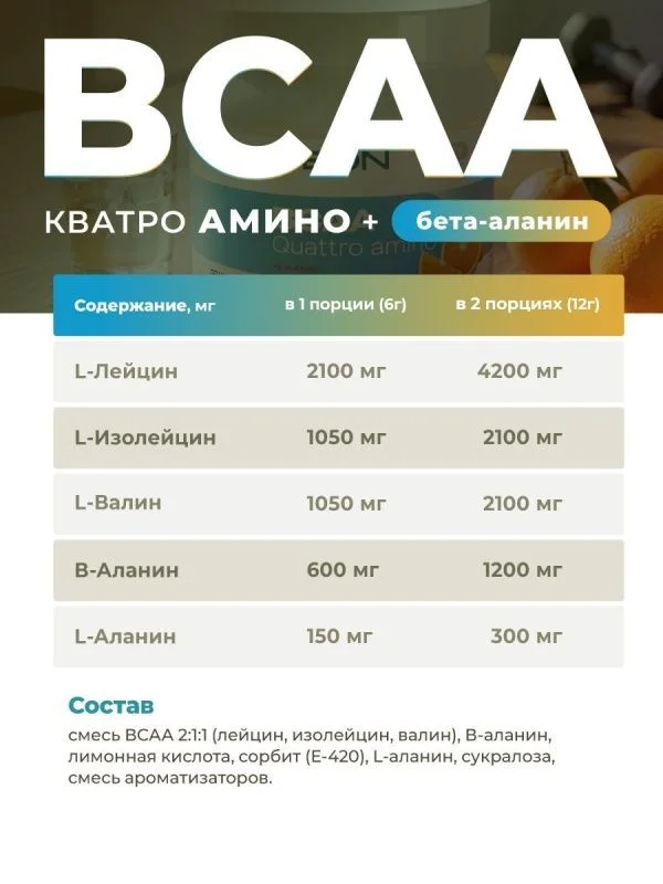 Аминокислотный комплекс GEON™ BCAA QUATTRO AMINO + β-аланин Апельсин 350 грамм